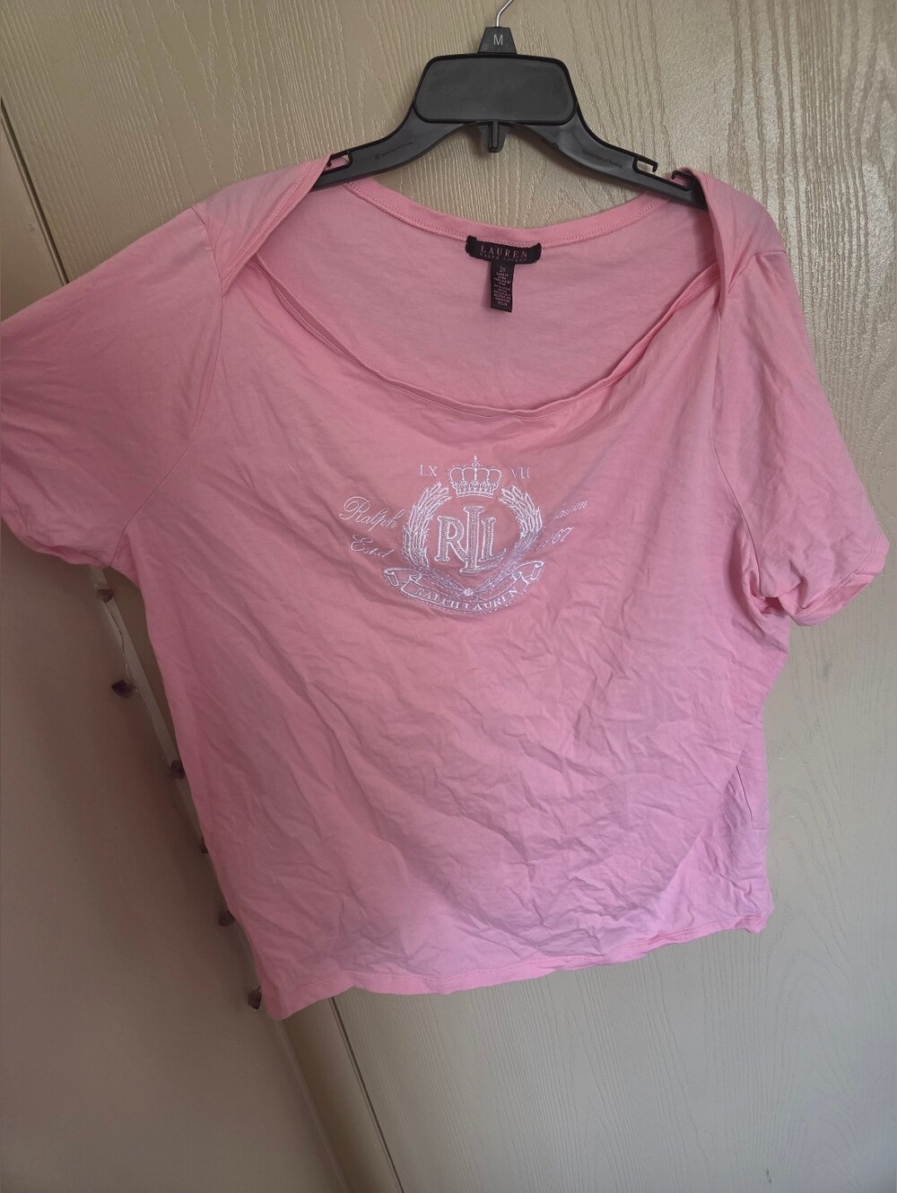 Lauren Ralph Lauren Baby Pink Beaded Preppy Top Y2K Style Womens Sizs 3XL